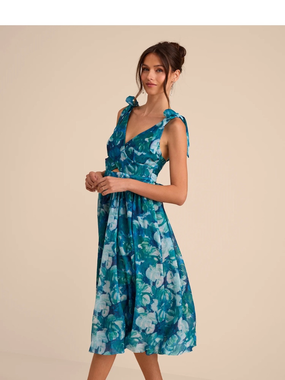 LuLu’s Flowering Day Dream Teal Blue Floral Organza Midi Bubble Dress
